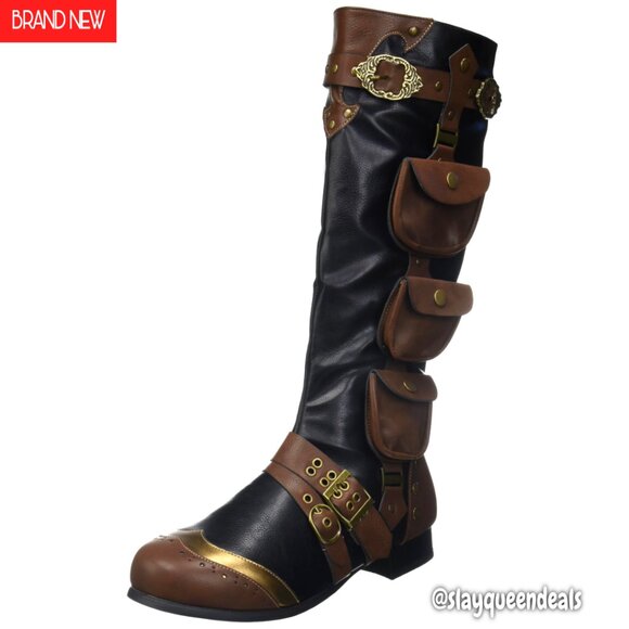 Victorian Steam Punk Knee High Boots for Men Costume Footwear Size Medium